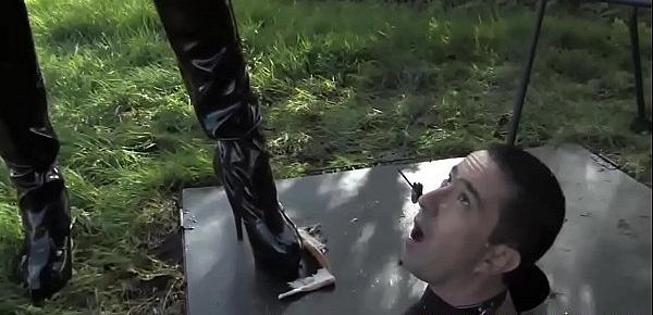  British femdom pegging submissive outdoors